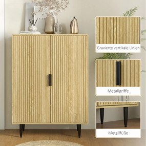 HOMCOM Dulap Pantofi 5 Niveluri cu Rafturi Reglabile, Picioare Metalice, Design Elegant Stejar, Stabil și Sigur, 80x38x110 cm | Aosom Romania