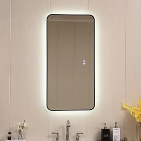 Oglinda cu iluminare LED si dezaburire Inter Ceramic dreptunghiulara 50x100 cm finisaj negru