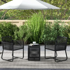 Outsunny Set de Mobilier de Grădină din 3 Piese din Ratan, Set cu Masă din Sticlă Securizată și Perne Moi, 53x57x77 cm, Negru | Aosom Romania