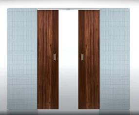 Usa glisanta dubla HDF incastrata in perete - Colectia Basic 1200/1400/1600x2000, Folie Decor, Maner ingropat - fara broasca, Nuc