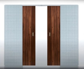 Usa glisanta dubla HDF incastrata in perete - Colectia Basic 1800x2000, Folie Decor, Set maner + broasca cu cioc, Nuc