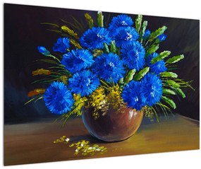 Tablou - Flori albastre în vază (90x60 cm)