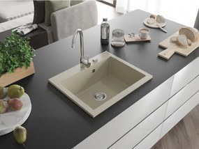 Mexen Elix chiuvetă de bucătărie din granit cu o cuvă 600 x 500 mm, bej, cu sifon cromat - 6525601005-69