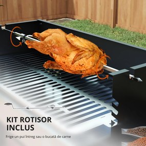 Outsunny BBQ Rotisserie Grill Charcoal Split Roaster for Chicken Turkey 3-Level Grill Grate, Storage Shelves, Stainless Steel | Aosom Romania