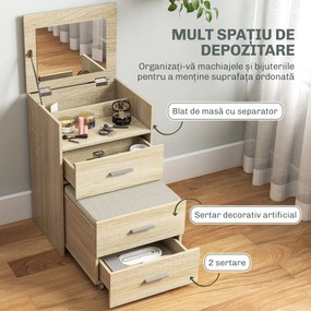 HOMCOM Masă de Toaletă cu Oglindă Rabatabilă, Natural | Aosom Romania
