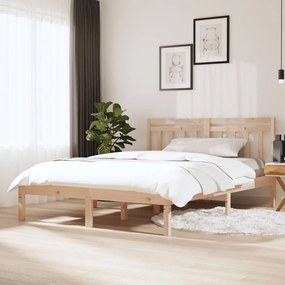 Cadru pat, 140x190 cm, lemn masiv de pin Maro, 140 x 190 cm