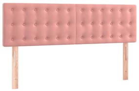 Pat box spring cu saltea, roz, 140x200 cm, catifea Roz, 140 x 200 cm, Nasturi de tapiterie