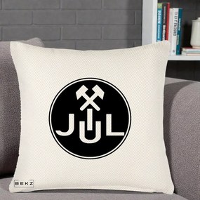 Perna Personalizata JUL Jiul Lupeni Fotbal, 40x40 cm, Crem Reliefat, Husa Detasabila, Perna Inclusa, BEKZ®