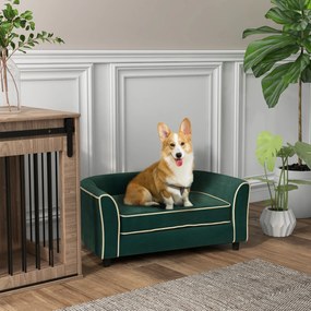 PawHut Canapea pentru Câini, Pat Elegant pentru Animale de Companie, Canapea Modernă pentru Câini de Talie Mică și Mijlocie, 79x56x35 cm, Verde Închis