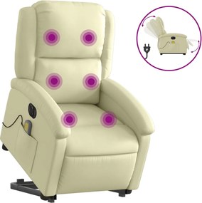 vidaXL Fotoliu electric masaj rabatabil cu ridicare crem piele natural