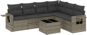vidaXL Set canapele de grădină, 7 piese, cu perne, gri, poliratan