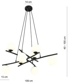 Lustră pe cablu ESSA 8xE14/10W/230V negru/alb