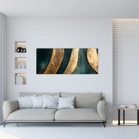 Tablou - Abstracție verde cu auriu I. (120x50 cm)