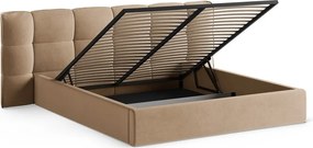 Pat matrimonial grej tapițat cu spațiu de depozitare cu somieră 160x200 cm Eric – Micadoni