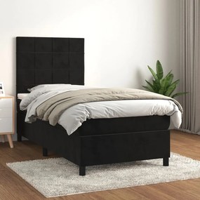 3143003 vidaXL Pat box spring cu saltea, negru, 90x200 cm, catifea