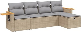 vidaXL Set canapele de grădină, 5 piese, cu perne, bej, poliratan