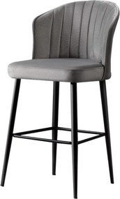 Set 4 scaune bar RUBI, gri/negru, stofa catifelata/metal, 52x42x97 cm