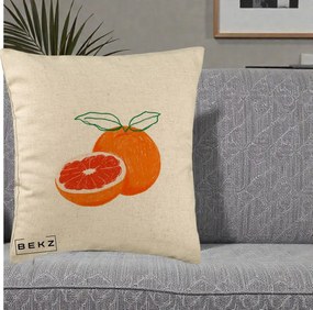 Perna Decorativa Grepfrut Citrus, 40x40 cm, Bej, Husa Detasabila, Perna Inclusa, BEKZ®