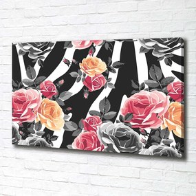 Tablou pe pânză canvas Trandafiri în fundal de o zebră