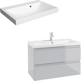 Set dulap baza suspendat Defra Como gri cu lavoar compozit Olex 80
