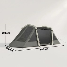 Outsunny Cort Gonflabil de Camping 4 Persoane Blackout Cort cu Aer 5,8m Lungime 2 Dormitoare și Zonă de Zi 580x270x202cm Gri Închis | Aosom Romania
