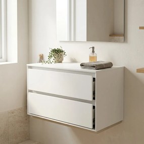 Dulap baza suspendat Rune Dagaz 2 sertare 79 cm alb lucios