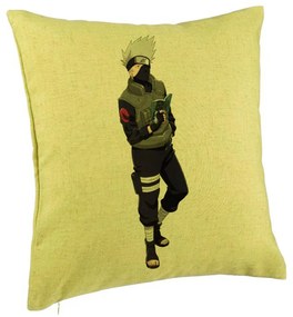 Perna Decorativa cu Naruto Kakashi, 40x40 cm, Verde, Husa Detasabila, Burduf