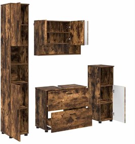 vidaXL Set de mobilier pentru baie cu sertar 4 pcs Stejar fumuriu