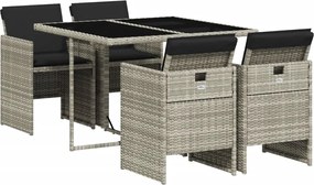 vidaXL Set mobilier de grădină cu perne, 5 piese gri deschis poliratan