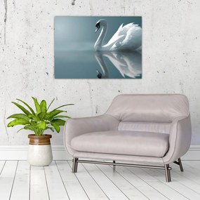 Tablou pe sticlă -Lebădă albă (70x50 cm)