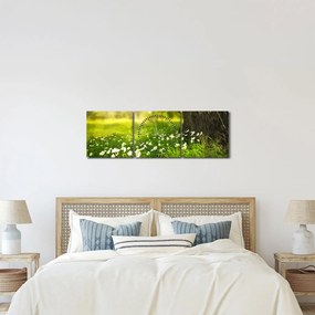 Tablou cu poiana și flori (cu ceas) (90x30 cm)