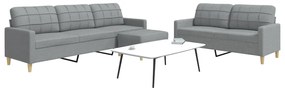 vidaXL Set canapele cu taburet, 3 piese, gri deschis, textil