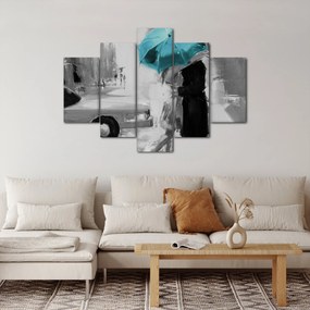 Tablou - Cuplu în dragoste cu umbrelă, albastru (150x105 cm)