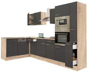 Mobilă de bucătărie de colț Yorki 310, corp din stejar sonoma, cu față antracit satinat