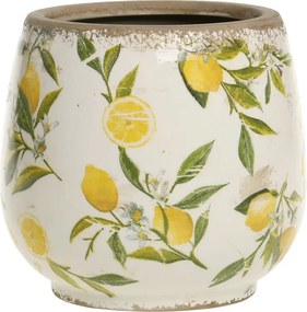 Ghiveci din ceramică, pictat manual, crem, H16/D17 cm, Limone