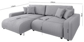 Colțar gri deschis extensibil cu tapițerie din catifea reiată (cu colț variabil) Sara – Ropez