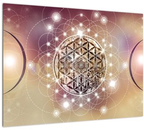 Tablou pe sticlă - Mandala cu elemente (70x50 cm)