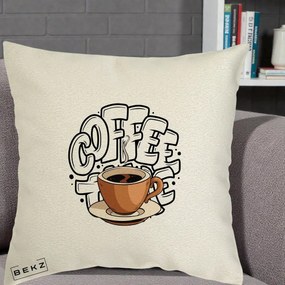 Perna Personalizata COFFEE cu Cana, 40x40 cm, Ecru, Husa Detasabila, Perna Inclusa, BEKZ®