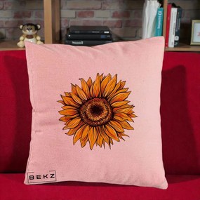 Perna Decorativa Floarea Soarelui Vibranta, 40x40 cm, Roz, Husa Detasabila, Perna Inclusa, BEKZ®
