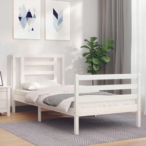 3194662 vidaXL Cadru de pat cu tăblie single mic, alb, lemn masiv