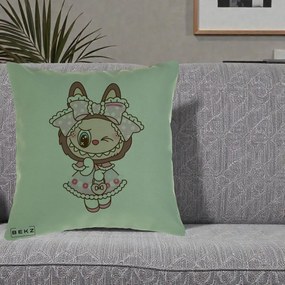 Perna Personalizata Labubu Lolita Roz cu Dantela, 40x40 cm, Verde, Husa Detasabila, Perna Inclusa, BEKZ®