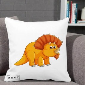 Perna Decorativa Triceratops Portocaliu, 40x40 cm, Alba Mata, Husa Detasabila, Perna Inclusa, BEKZ®