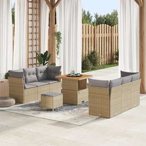Set de 9 Piese de Canapele pentru Grădină cu Perne Bej Ratan Poli Akacia
