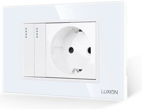 Intrerupator Dublu + Priza cu Rama din Sticla LUXION, Standard Italian, 3M