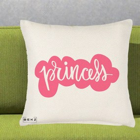 Perna Decorativa Princess Text Roz, 40x40 cm, Crem Reliefat, Husa Detasabila, Perna Inclusa, BEKZ®