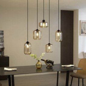 Lampă suspendată modernă neagră cu sticlă ambră cu 5 lumini - Sheena