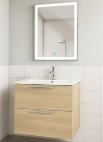 Set Mobilier Baie Suspendat 60 cm – cu Lavoar Ceramic Slim si Oglinda LED, MDF total Negru