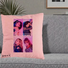Perna Personalizata K-pop BLACKPINK Poster Colaj 4 Membre Violet Roz, 40x40 cm, Roz, Husa Detasabila, Perna Inclusa, BEKZ®