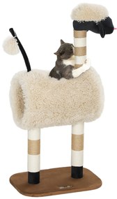 PawHut Pom de zgâriat în design de oi, cu poste de zgâriat, tunel și jucărie, 98 cm, maro deschis | Aosom Romania