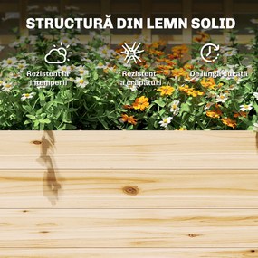 Outsunny Strat Înălțat din Lemn cu Suport și Acoperiș, Fiorieră Elevată pentru Exterior cu 2 Rafturi, Orificiu de Drenare și Material Textil pentru Plante Cățărătoare, Legume și Flori, Natural | Aosom Romania